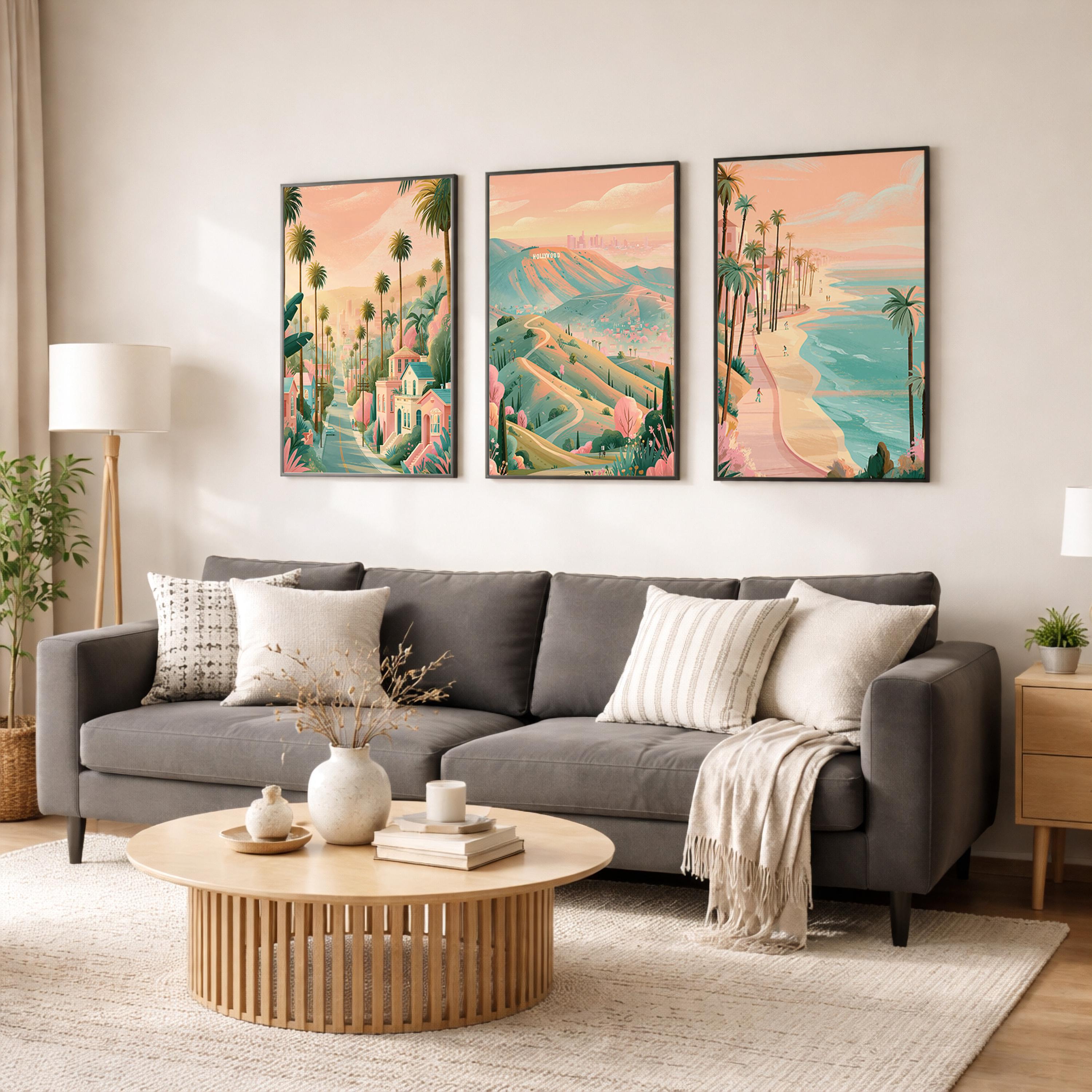 Los Angeles Set Of 3 Posters - California Wall Art Prints - Travel Wall Art