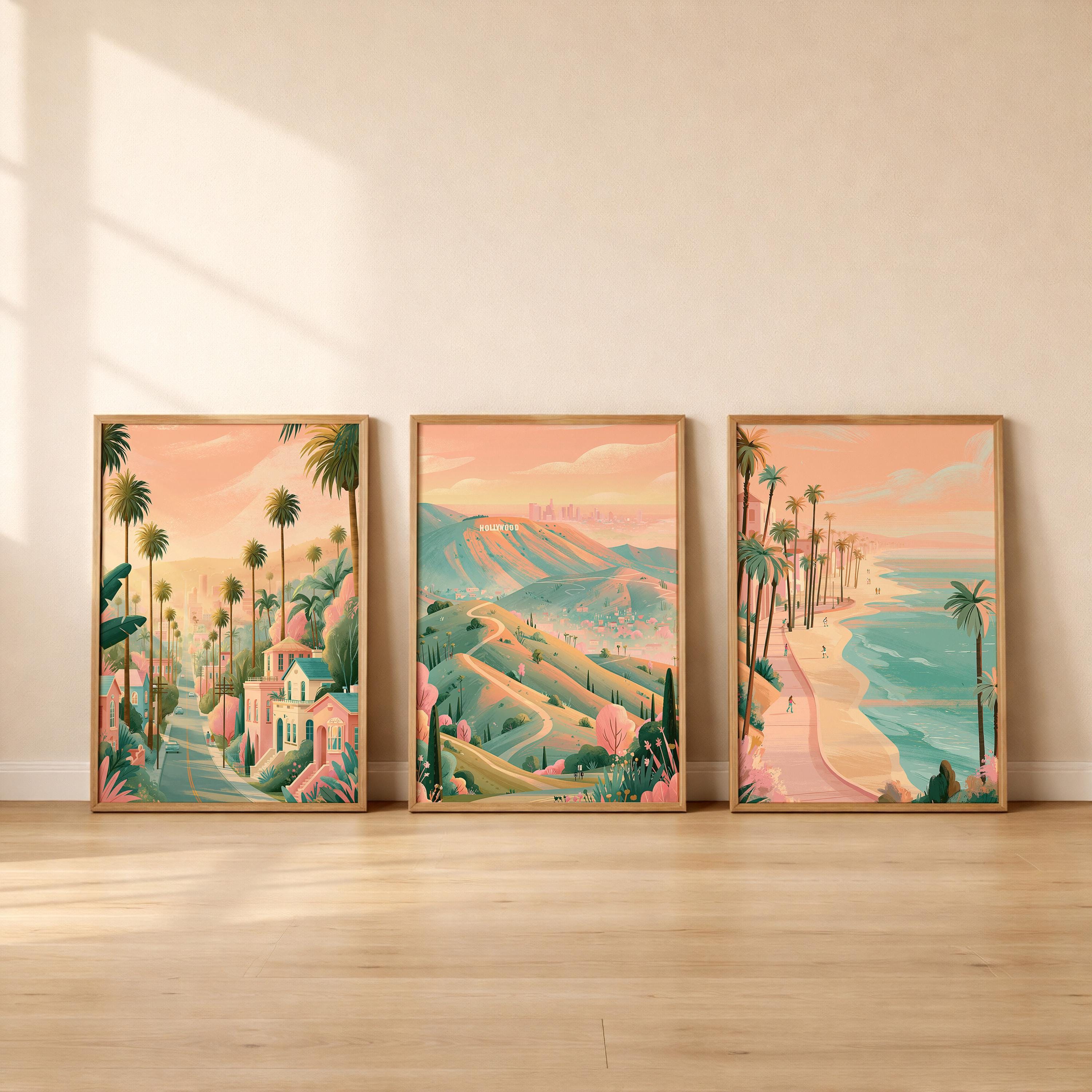 Los Angeles Set Of 3 Posters - California Wall Art Prints - Travel Wall Art