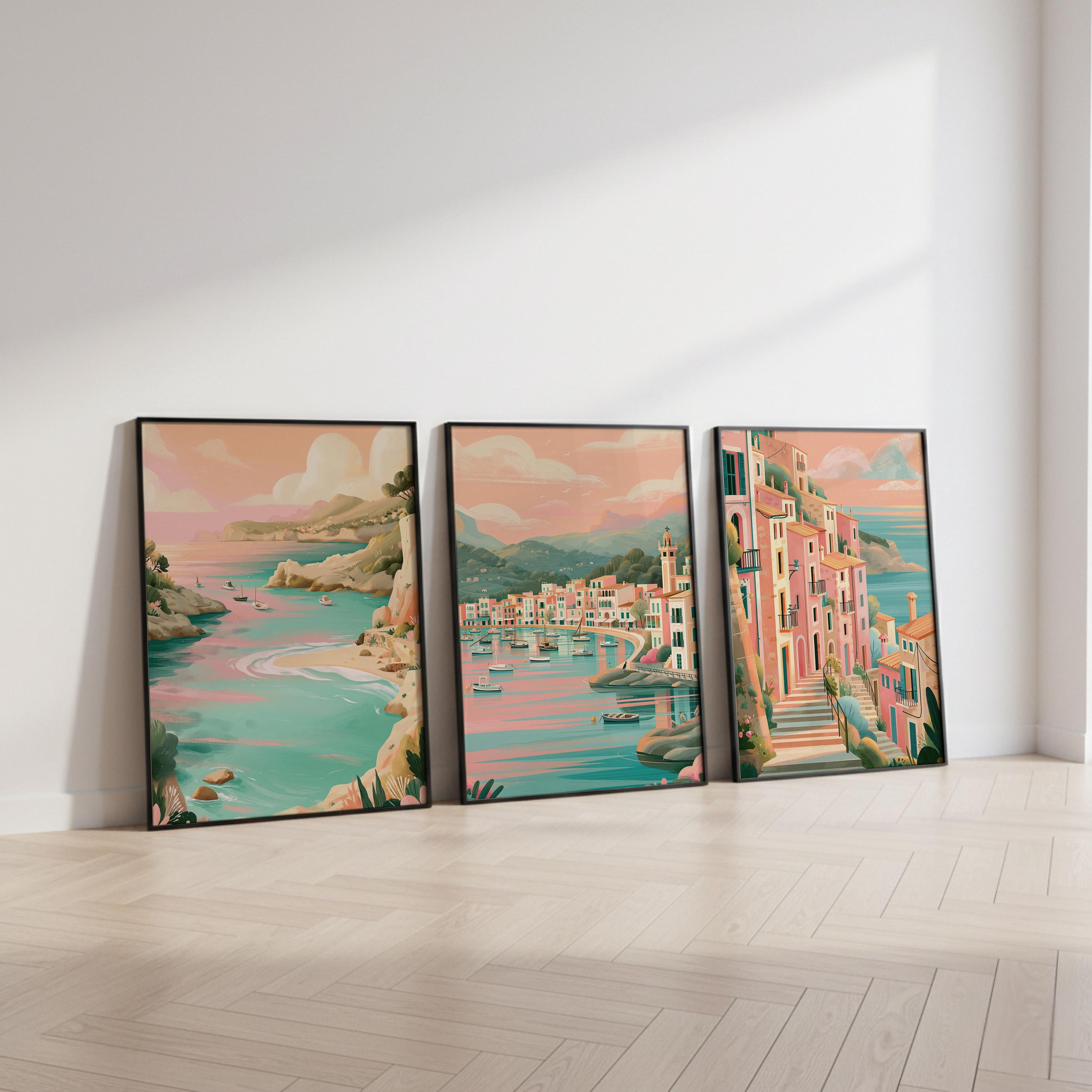Mallorca Set of 3 Posters - Mediterranean Coastal Wall Art Prints - Travel Wall Art