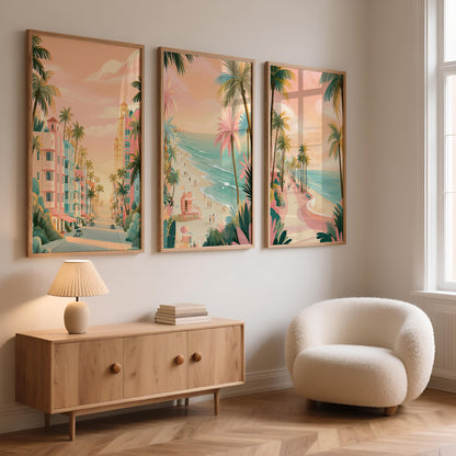 Miami Set Of 3 Posters - Florida Wall Art Prints - Travel Wall Art