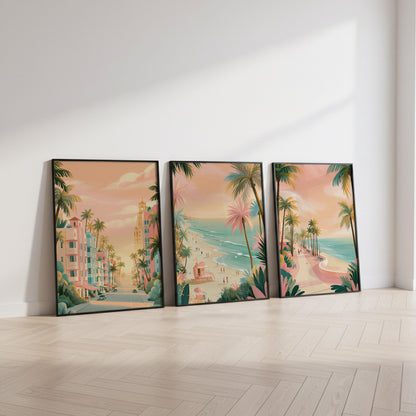 Miami Set Of 3 Posters - Florida Wall Art Prints - Travel Wall Art