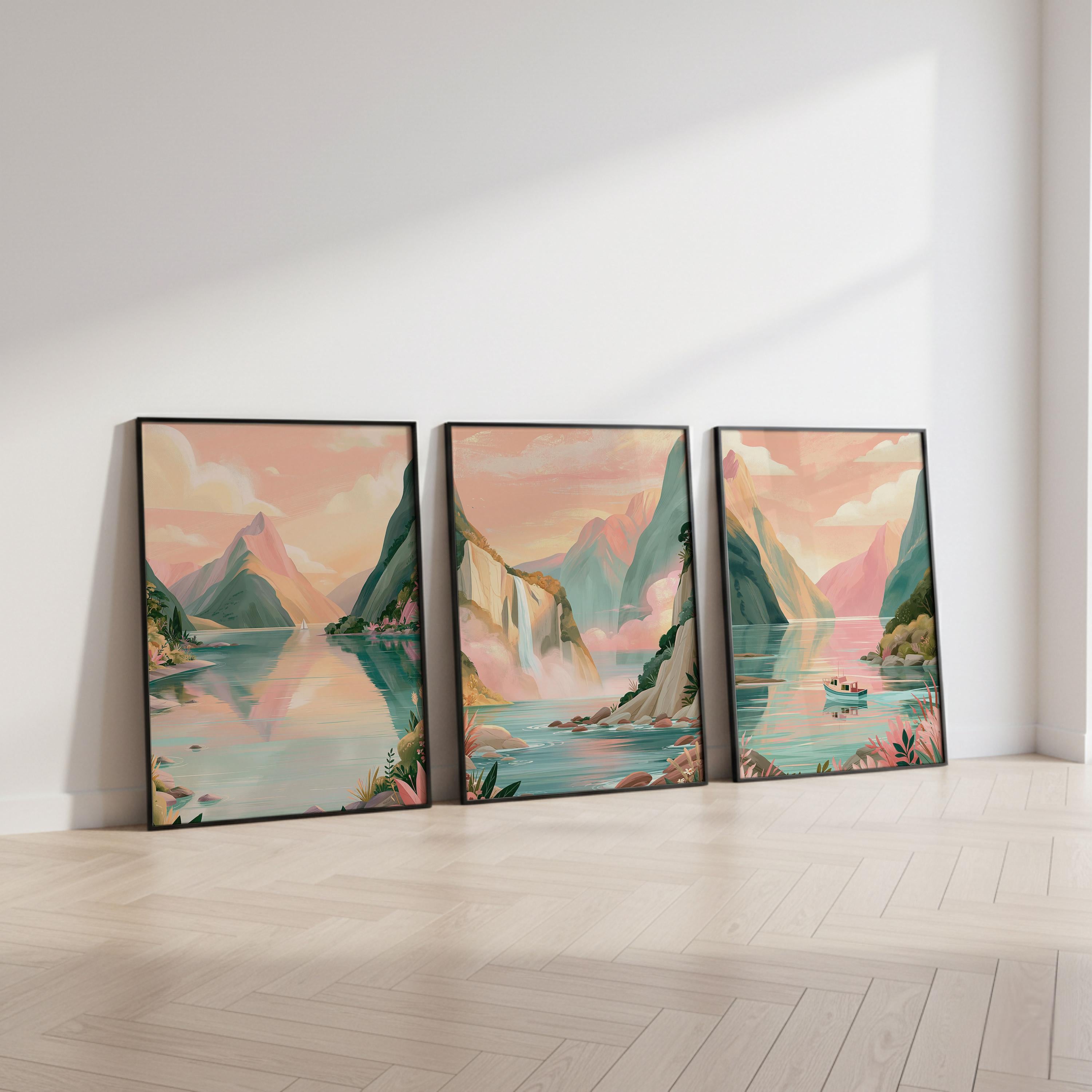 Milford Sound Set of 3 Travel Posters - New Zealand Wall Art Prints - Travel Wall Art