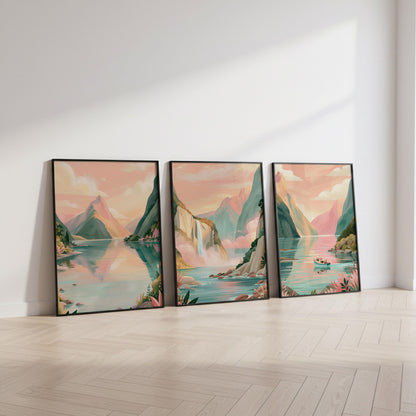 Milford Sound Set of 3 Travel Posters - New Zealand Wall Art Prints - Travel Wall Art