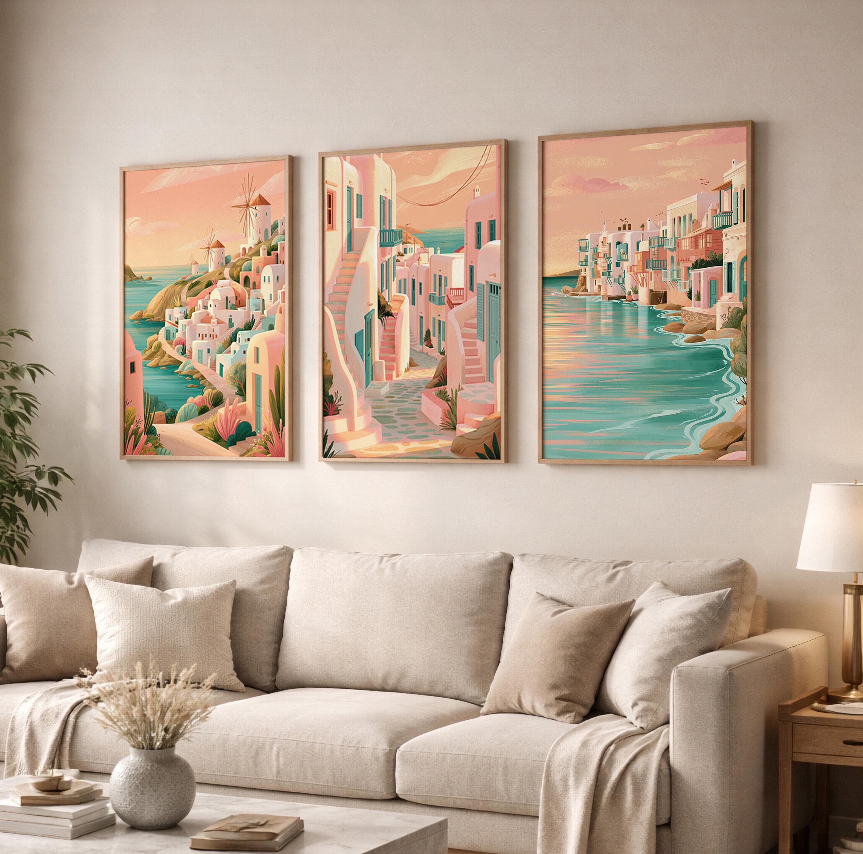 Mykonos Set of 3 Travel Posters - Greek Island Coastal Wall Art Prints - Travel Wall Art