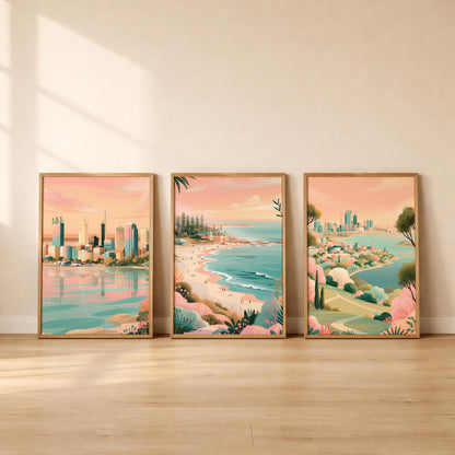 Perth Set Of 3 Poster Set - Western Australia Wall Art Prints - Travel Wall Art