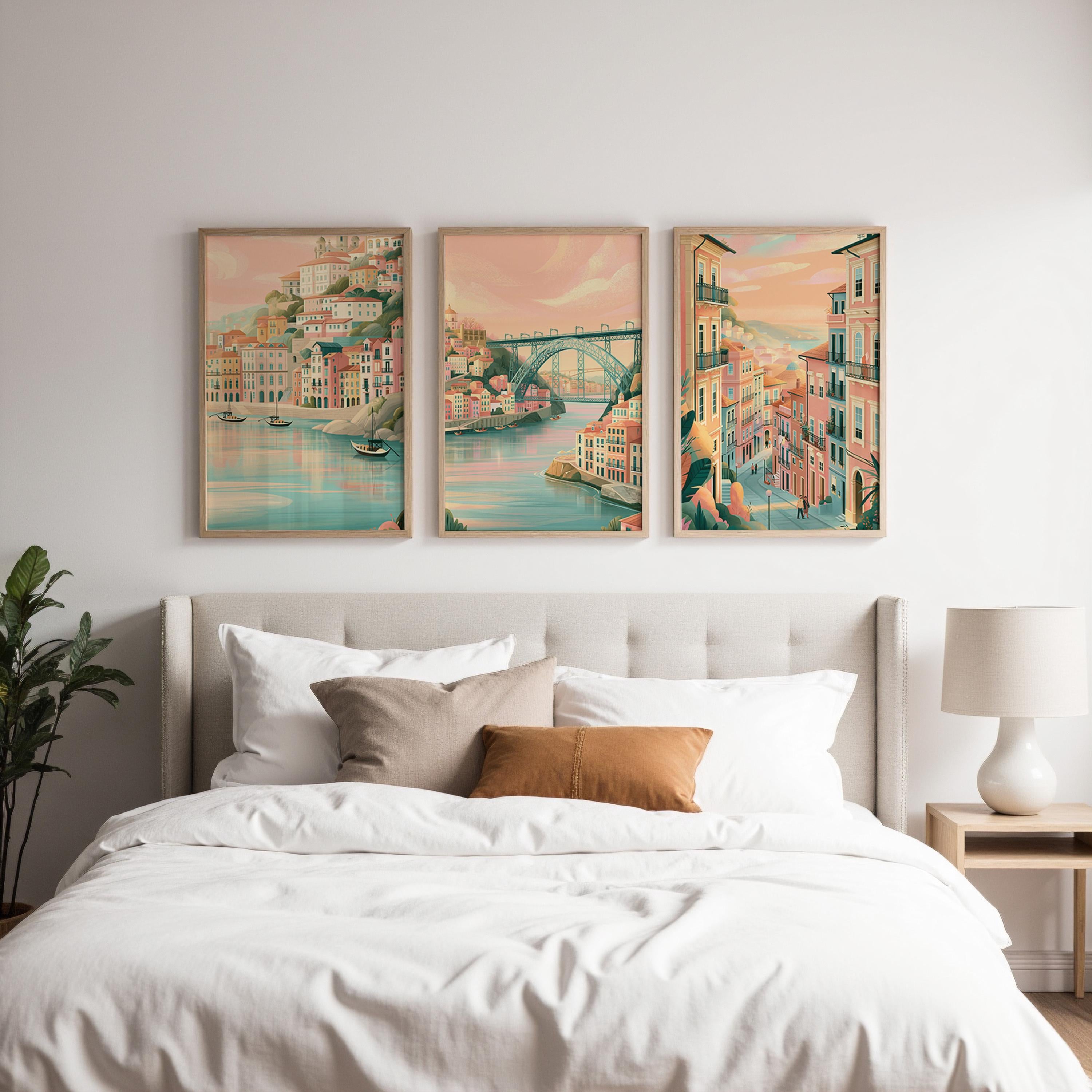 Porto Set of 3 Travel Posters - Portugal Cityscape Wall Art Prints - Travel Wall Art