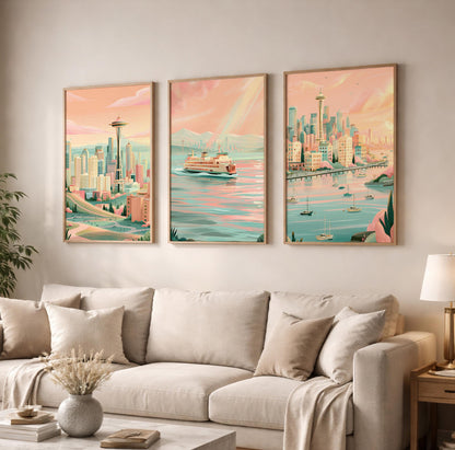 Seattle Set Of 3 Posters - Seattle Wall Art Prints - Travel Wall Art