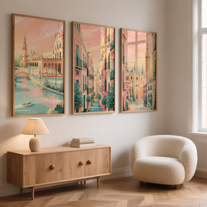 Seville Set of 3 Posters - Spanish Cityscape Wall Art Prints - Travel Wall Art