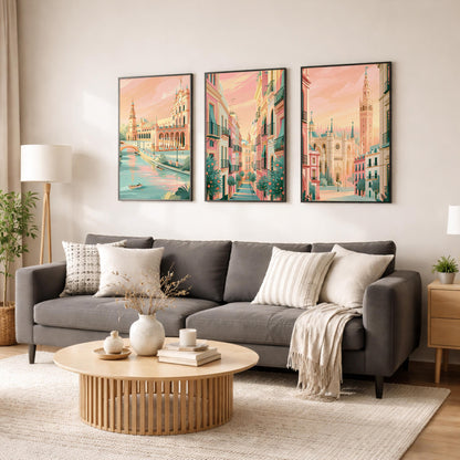 Seville Set of 3 Posters - Spanish Cityscape Wall Art Prints - Travel Wall Art