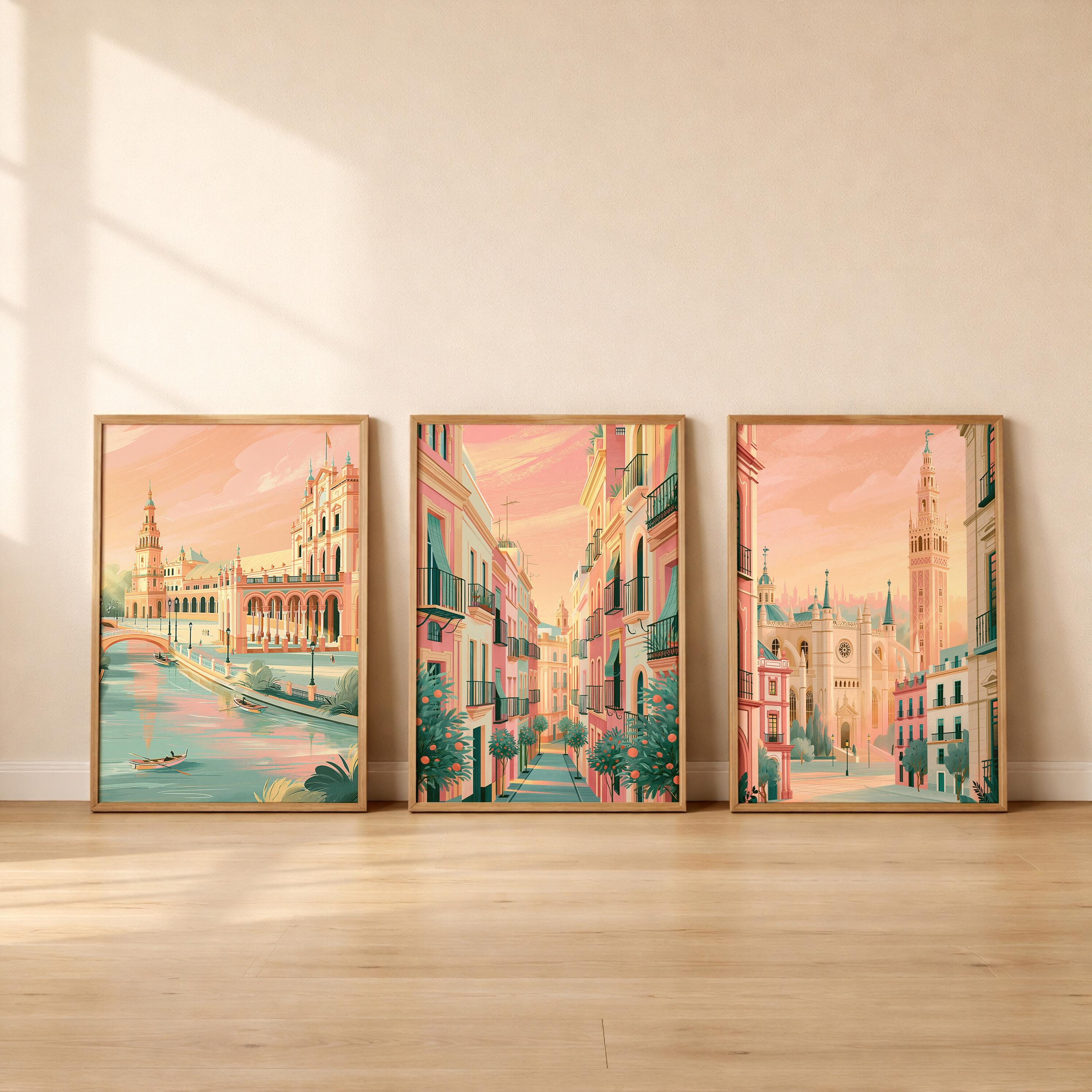Seville Set of 3 Posters - Spanish Cityscape Wall Art Prints - Travel Wall Art