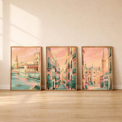 Seville Set of 3 Posters - Spanish Cityscape Wall Art Prints - Travel Wall Art