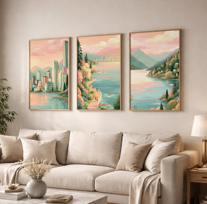 Vancouver Set Of 3 Posters - Canadian Wall Art Prints - Travel Wall Art