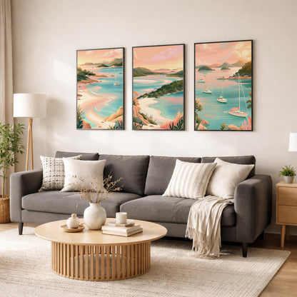 Whitsundays Set Of 3 Poster Set - Great Barrier Reef Wall Art Prints - Travel Wall Art