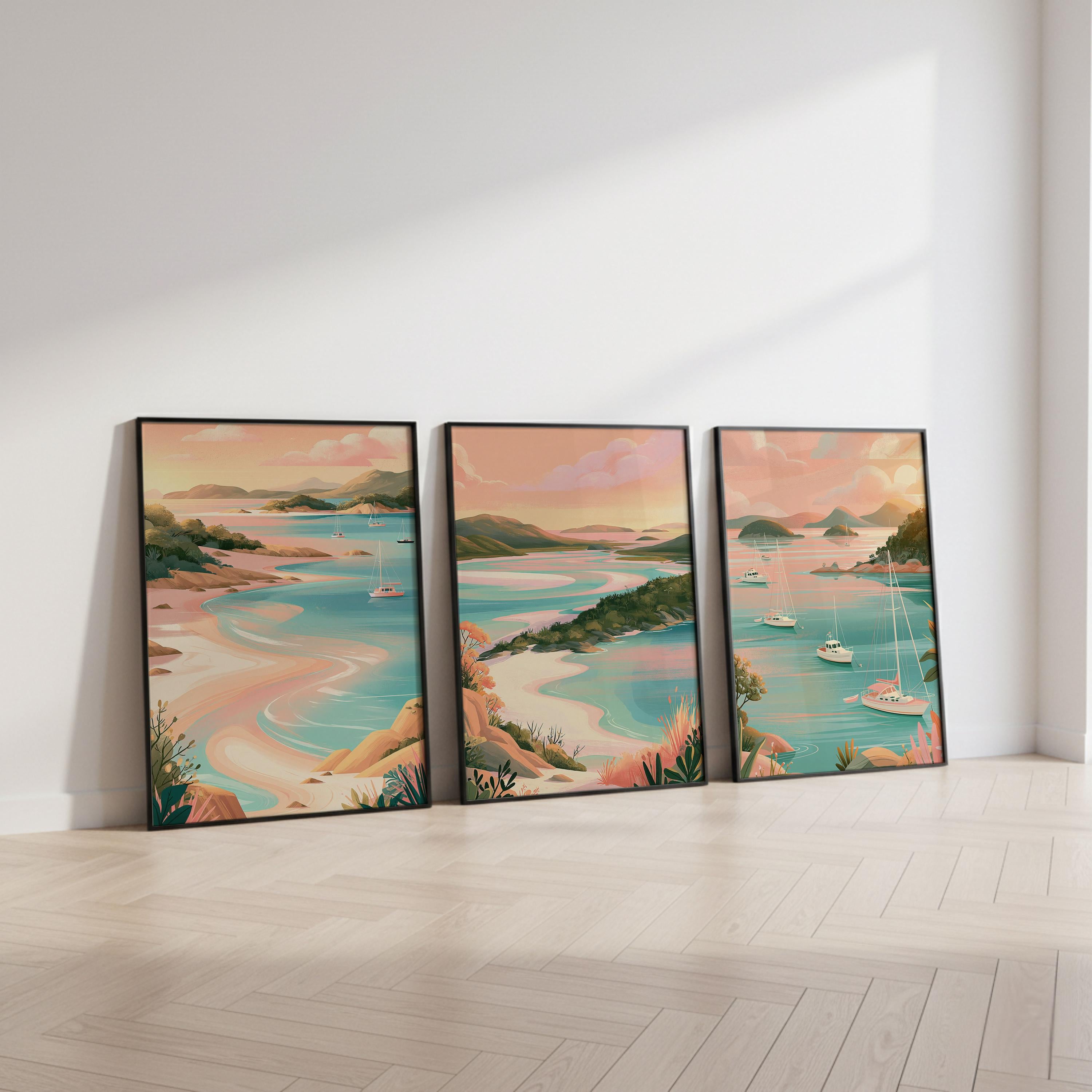 Whitsundays Set Of 3 Poster Set - Great Barrier Reef Wall Art Prints - Travel Wall Art