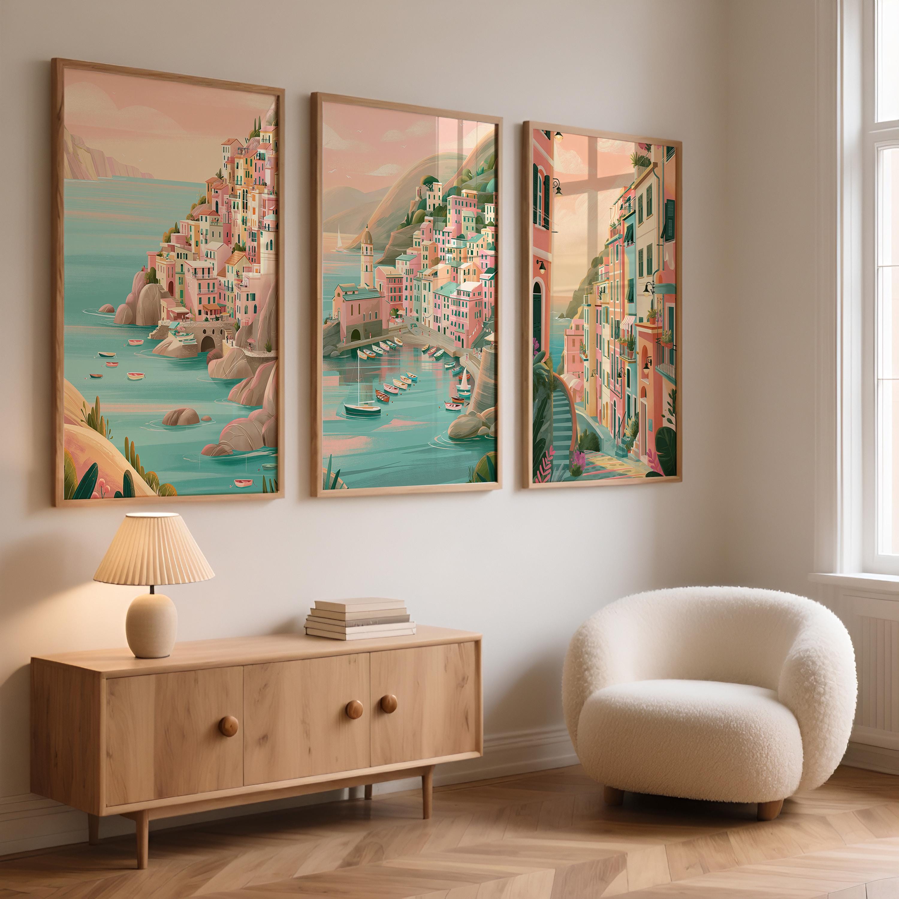 Set of 3 Cinque Terre Italy Posters - Italian Amalfi Coast Wall Art - Travel Wall Art