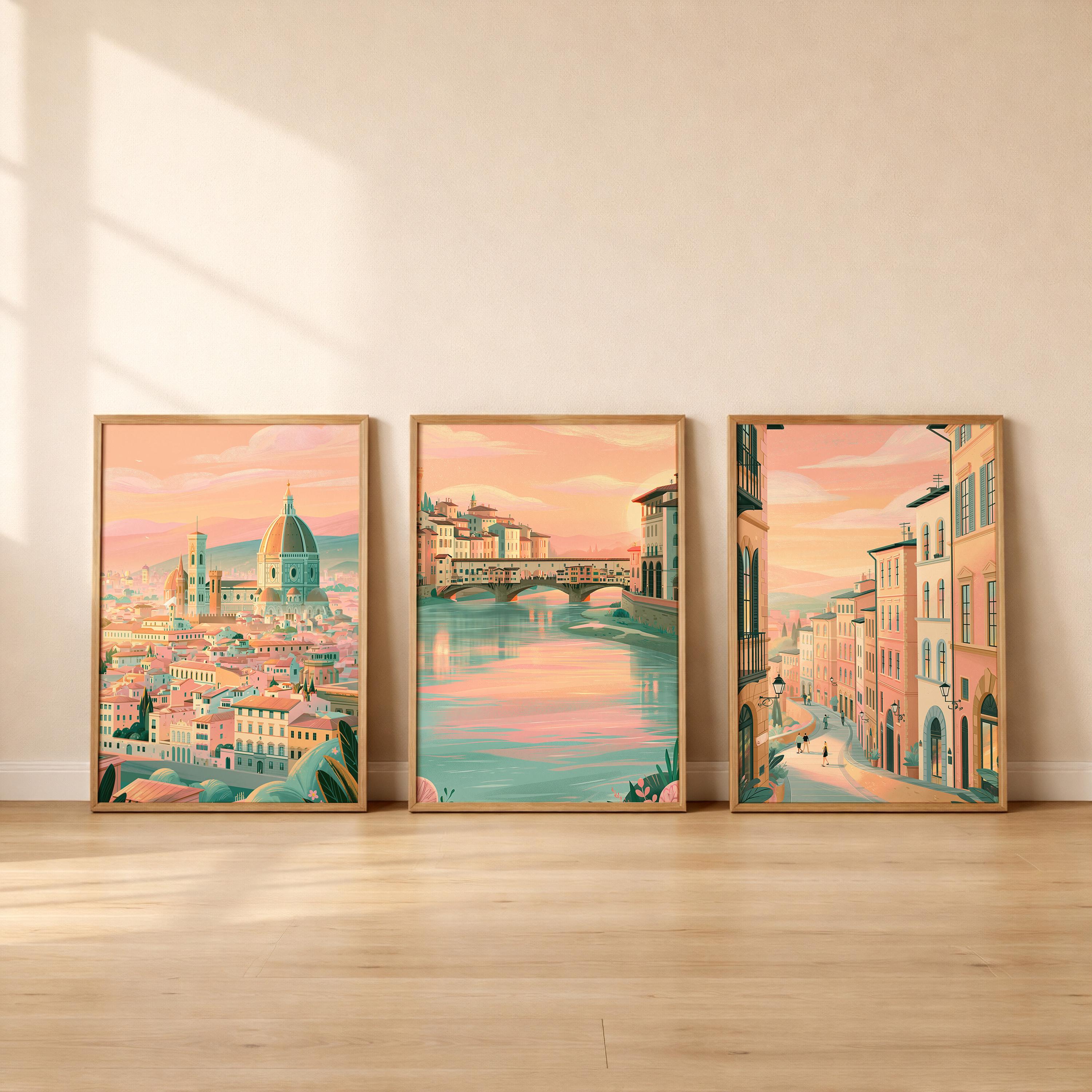 Set of 3 Florence Italy Posters - Italian Florence Wall Art Prints - Travel Wall Art