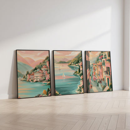 Set of 3 Lake Como Italy Posters - Italian Wall Art Prints - Travel Wall Art