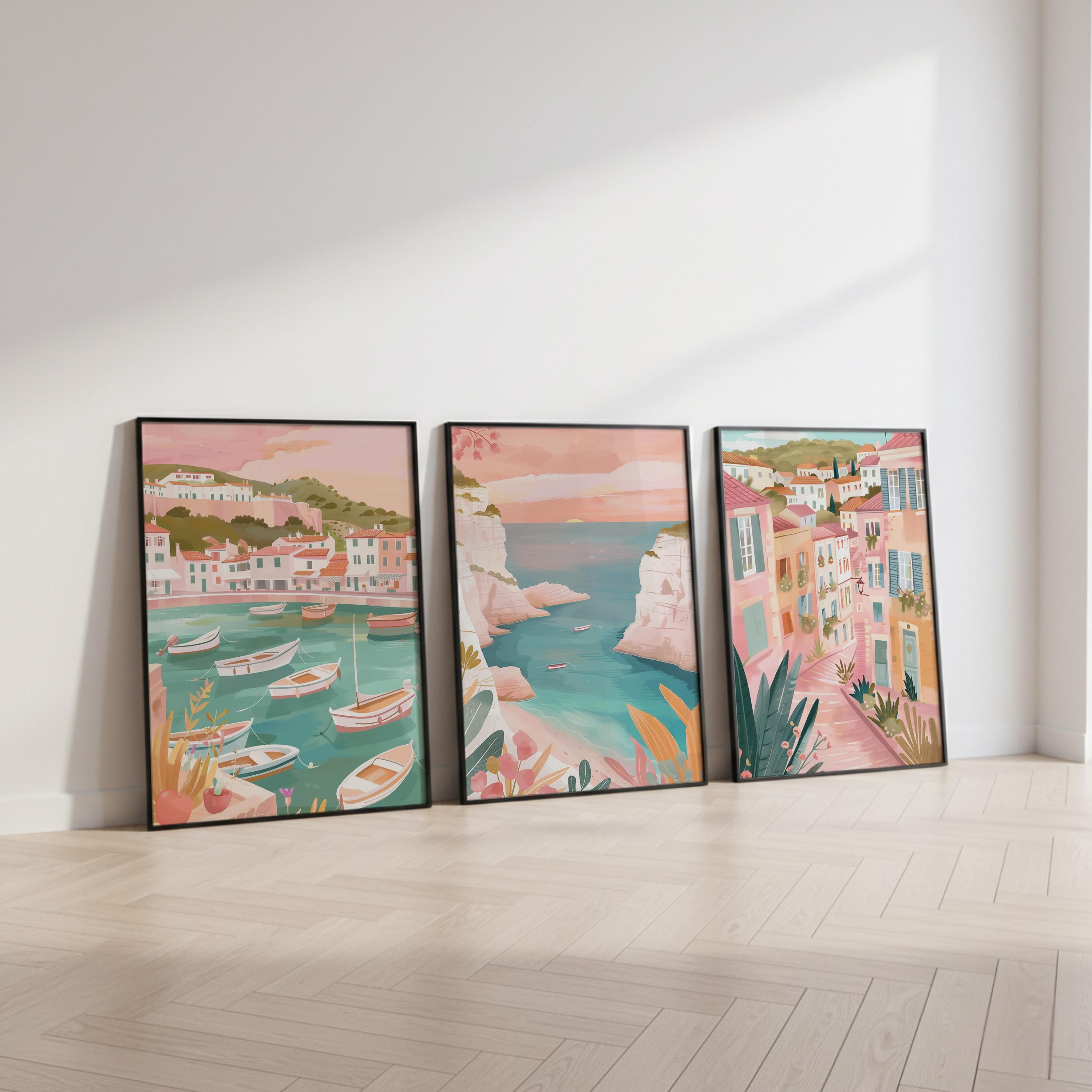 Marseille Set Of 3 Posters - Marseille Cityscape Wall Art Prints - Travel Wall Art