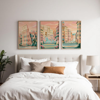 Set of 3 Rome Posters - Italian Cityscape Wall Art - Travel Wall Art