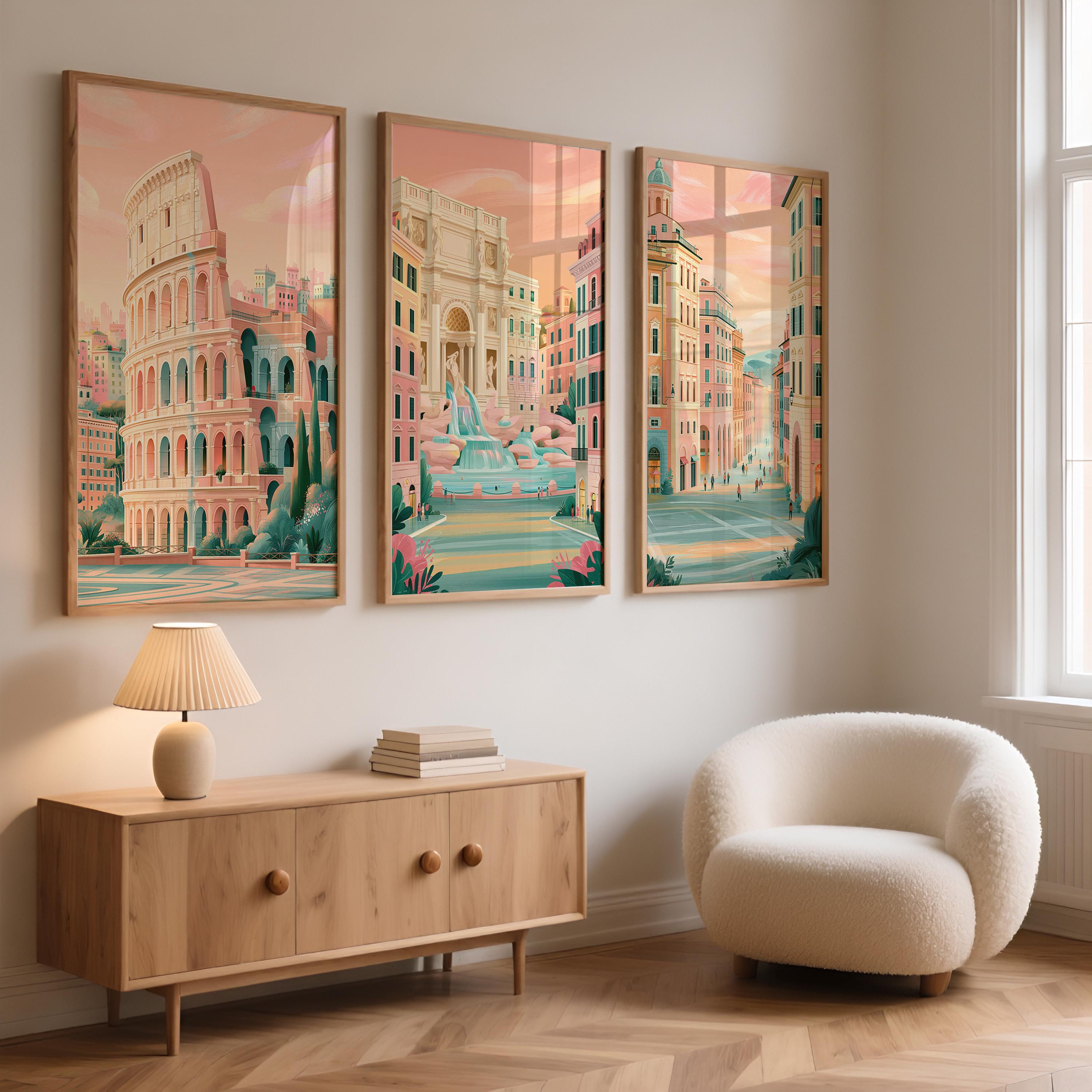 Set of 3 Rome Posters - Italian Cityscape Wall Art - Travel Wall Art