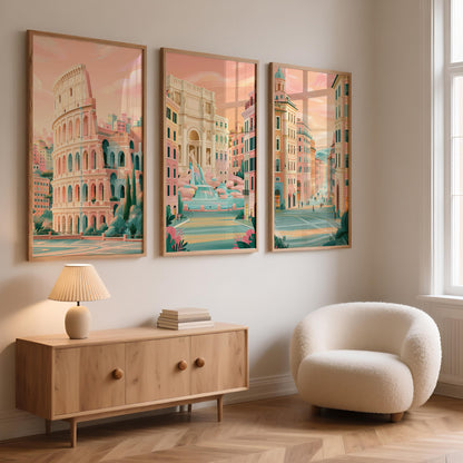 Set of 3 Rome Posters - Italian Cityscape Wall Art - Travel Wall Art
