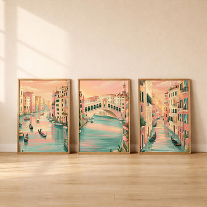 Venice Set of 3 Travel Posters - Italian Venice Canal Wall Art Prints - Travel Wall Art