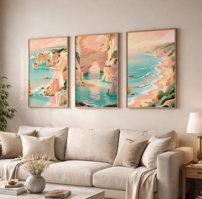 Algarve Set of 3 Travel Posters - Portugal Coastal Wall Art Prints - Travel Wall Art