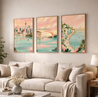 Aukland Set of 3 Travel Posters - New Zealand Wall Art Prints - Travel Wall Art