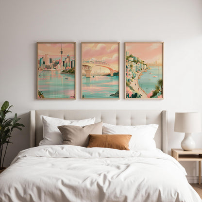 Aukland Set of 3 Travel Posters - New Zealand Wall Art Prints - Travel Wall Art