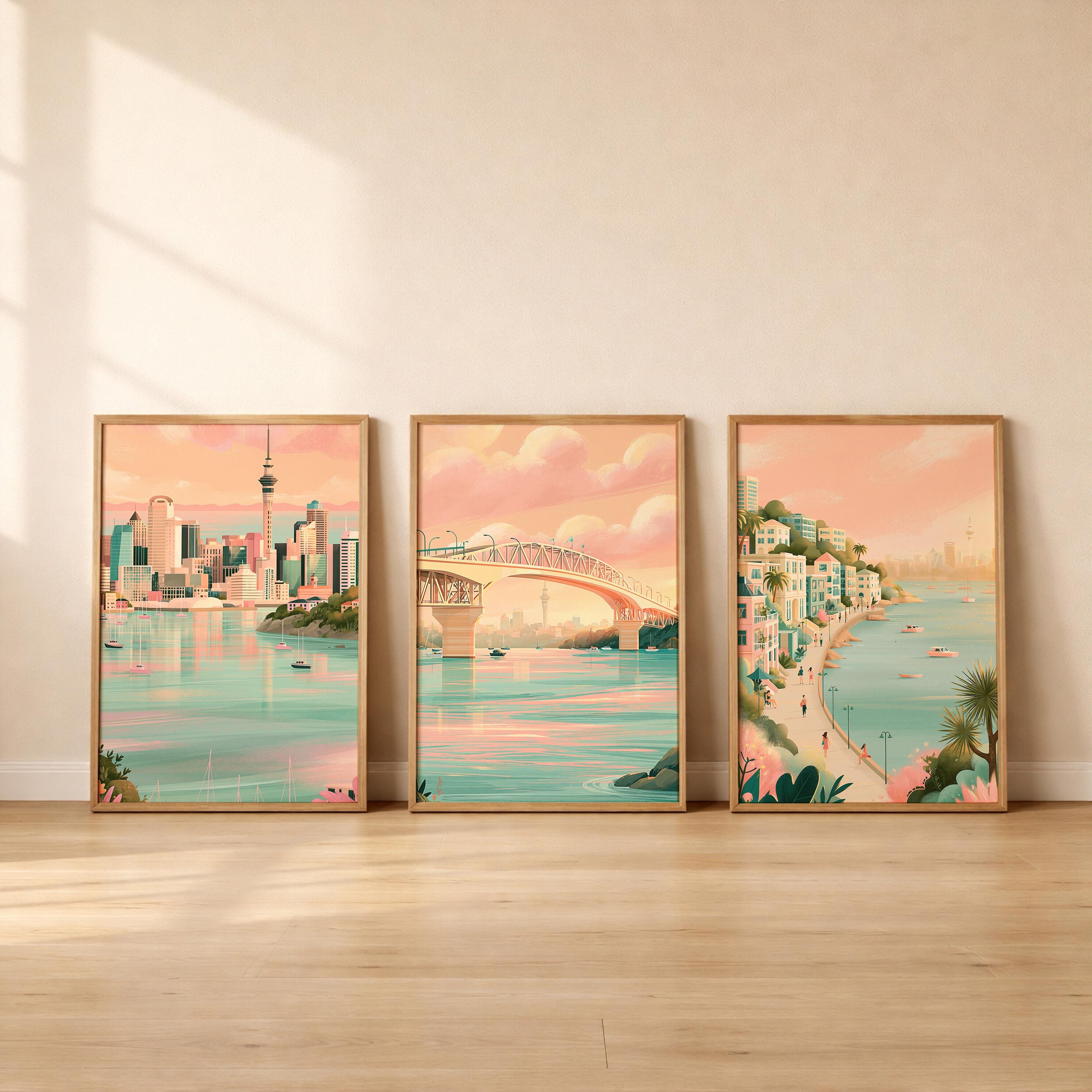 Aukland Set of 3 Travel Posters - New Zealand Wall Art Prints - Travel Wall Art
