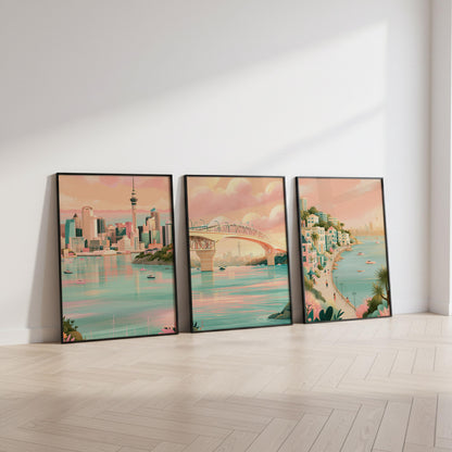 Aukland Set of 3 Travel Posters - New Zealand Wall Art Prints - Travel Wall Art