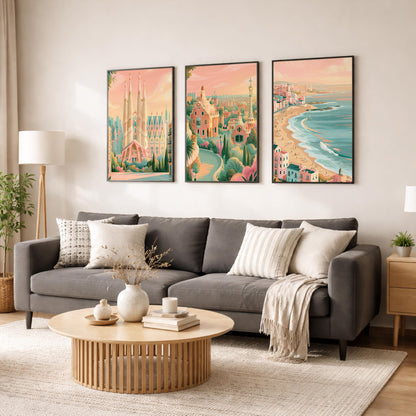 Barcelona Set of 3 Posters - Spanish Cityscape Wall Art - Travel Wall Art