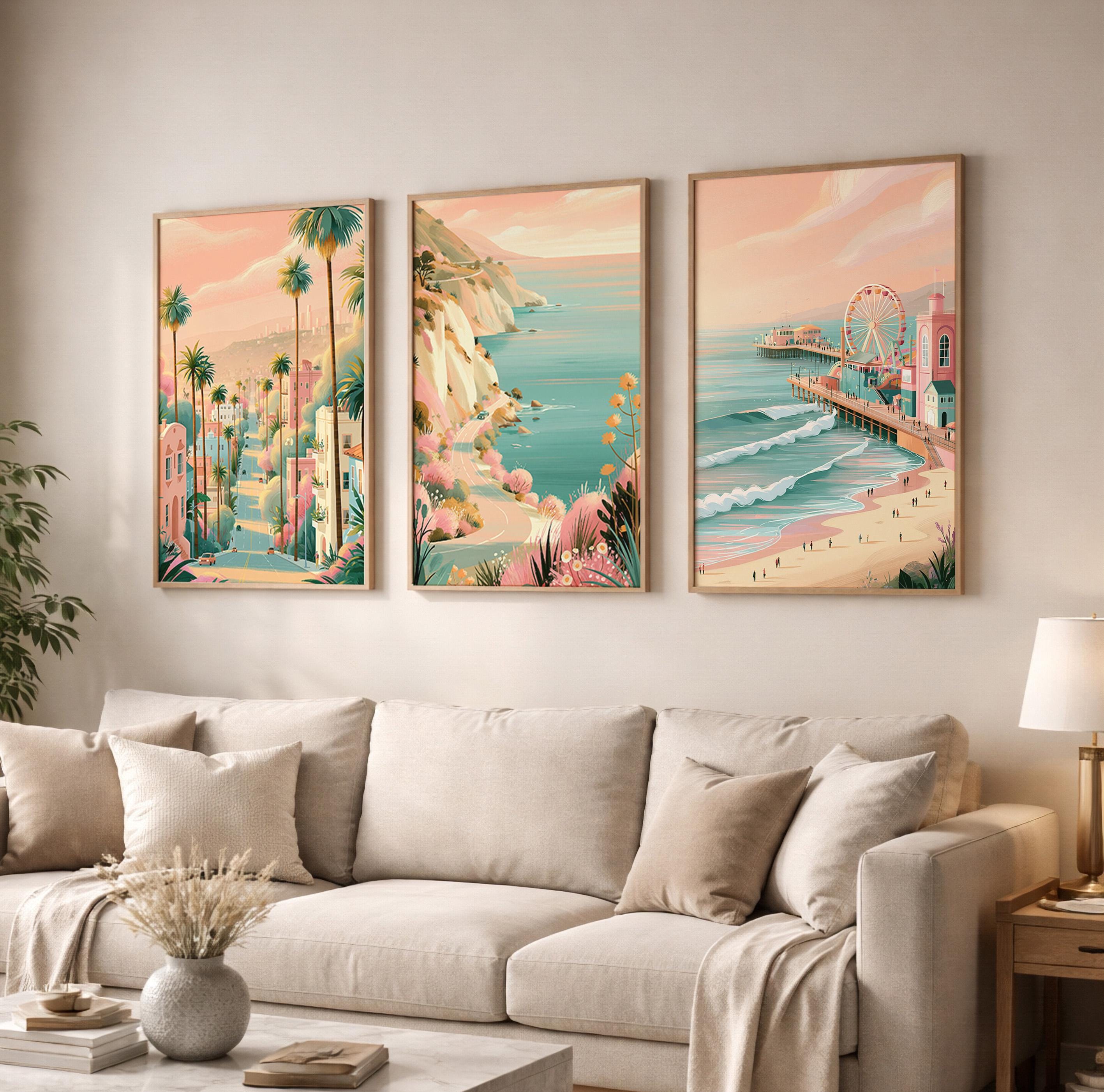 California Set Of 3 Posters - Los Angeles Coastal Wall Art - Travel Wall Art