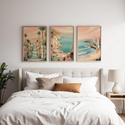 California Set Of 3 Posters - Los Angeles Coastal Wall Art - Travel Wall Art