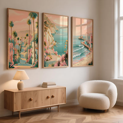 California Set Of 3 Posters - Los Angeles Coastal Wall Art - Travel Wall Art