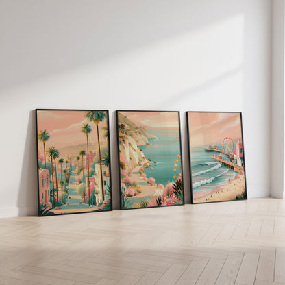 California Set Of 3 Posters - Los Angeles Coastal Wall Art - Travel Wall Art