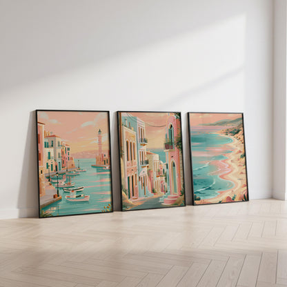 Crete Set of 3 Travel Posters - Greek Island Coastal Wall Art Prints - Travel Wall Art