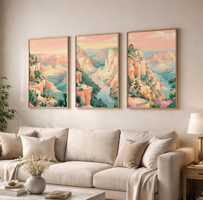 Grand Canyon Set Of 3 Posters - US National Park Wall Art Prints - Travel Wall Art