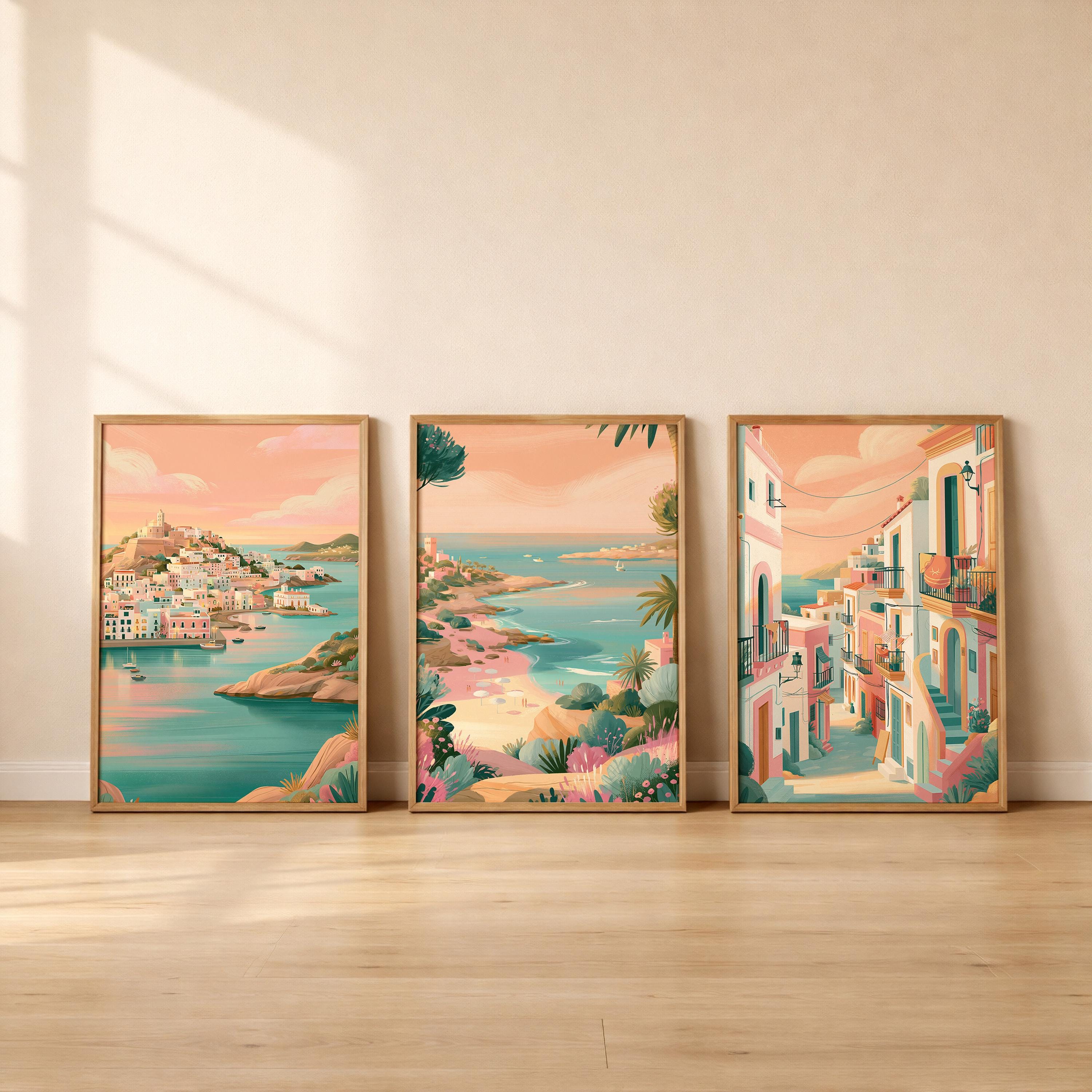 Ibiza Set Of 3 Travel Posters - Mediterranean Coastal Wall Art Prints - Travel Wall Art