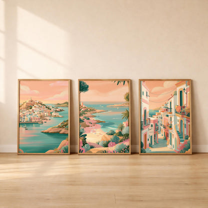 Ibiza Set Of 3 Travel Posters - Mediterranean Coastal Wall Art Prints - Travel Wall Art
