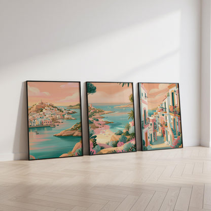 Ibiza Set Of 3 Travel Posters - Mediterranean Coastal Wall Art Prints - Travel Wall Art