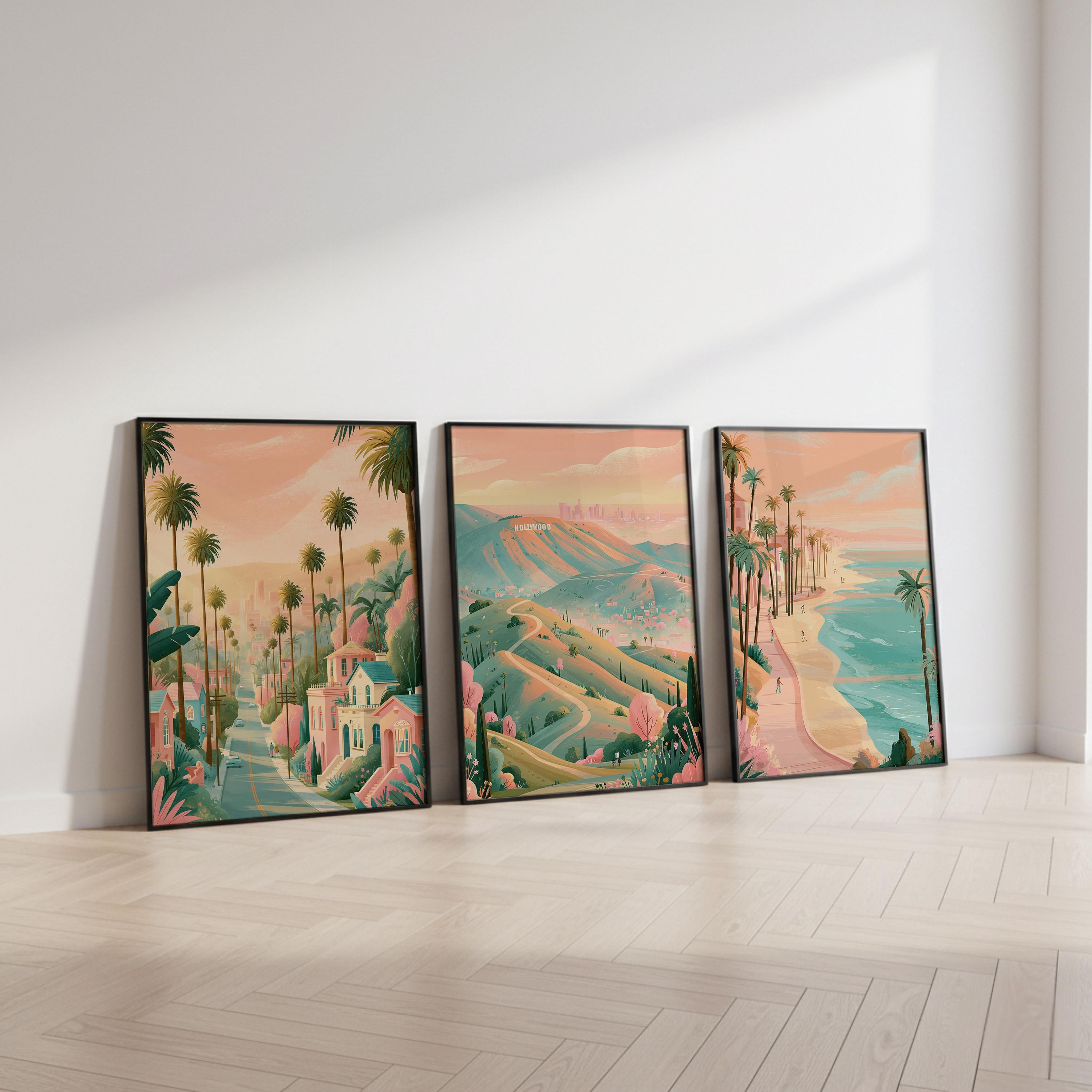 Los Angeles Set Of 3 Posters - California Wall Art Prints - Travel Wall Art