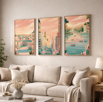 Madrid Set of 3 Posters - Spanish Cityscape Wall Art - Travel Wall Art