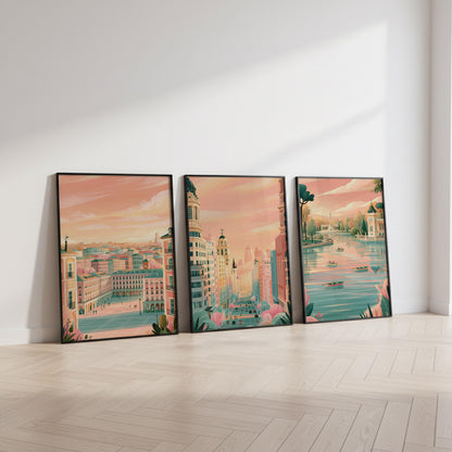 Madrid Set of 3 Posters - Spanish Cityscape Wall Art - Travel Wall Art