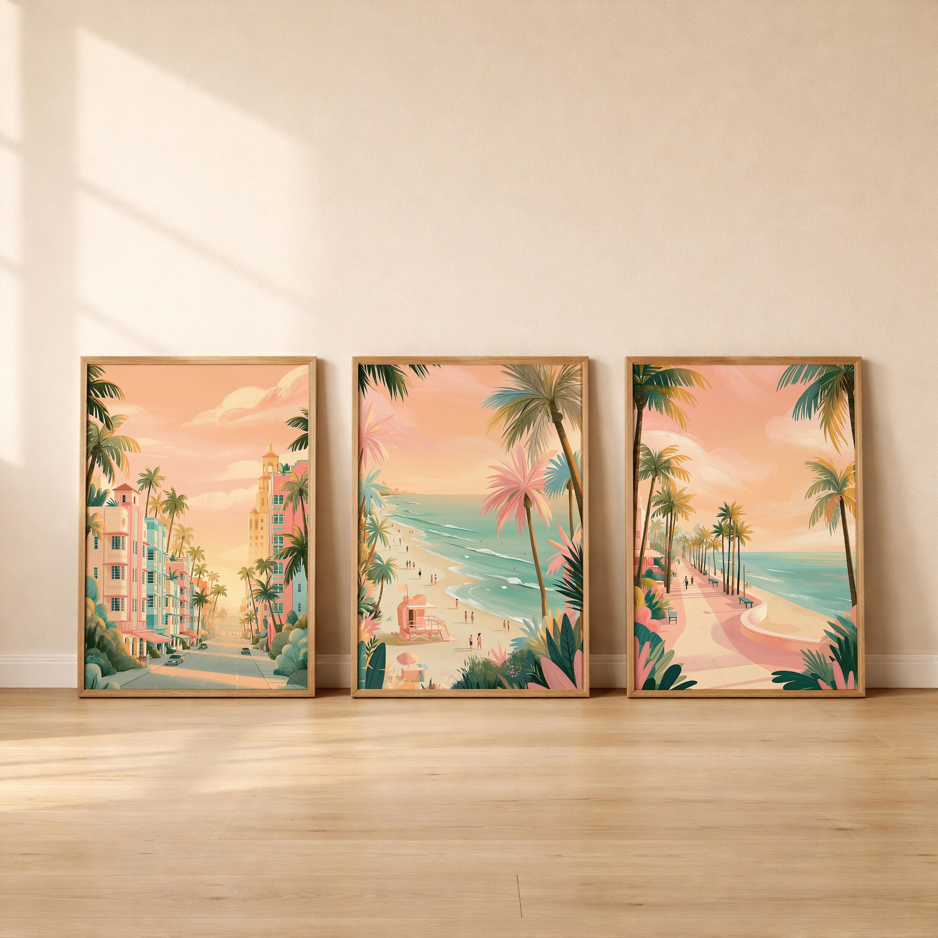 Miami Set Of 3 Posters - Florida Wall Art Prints - Travel Wall Art