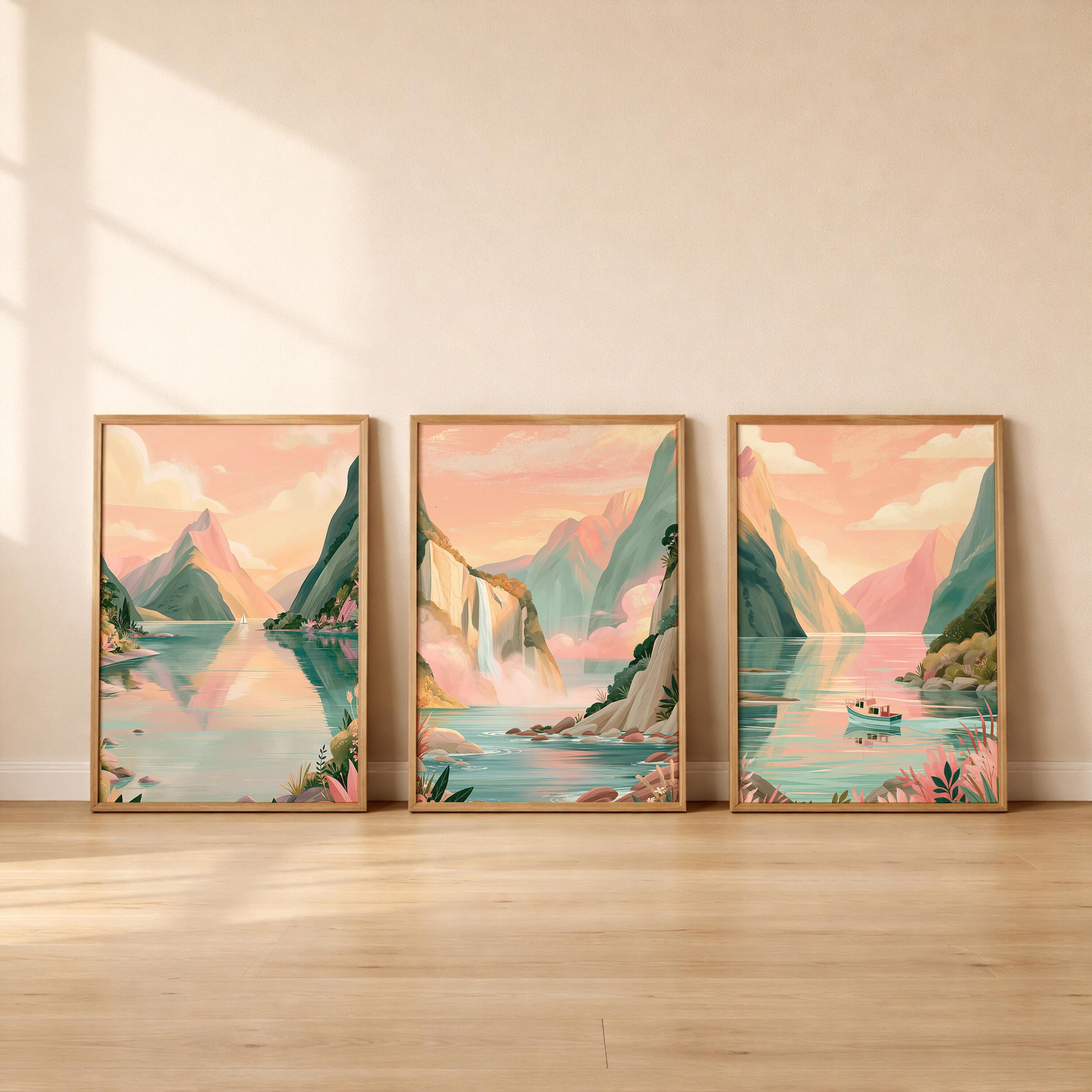 Milford Sound Set of 3 Travel Posters - New Zealand Wall Art Prints - Travel Wall Art