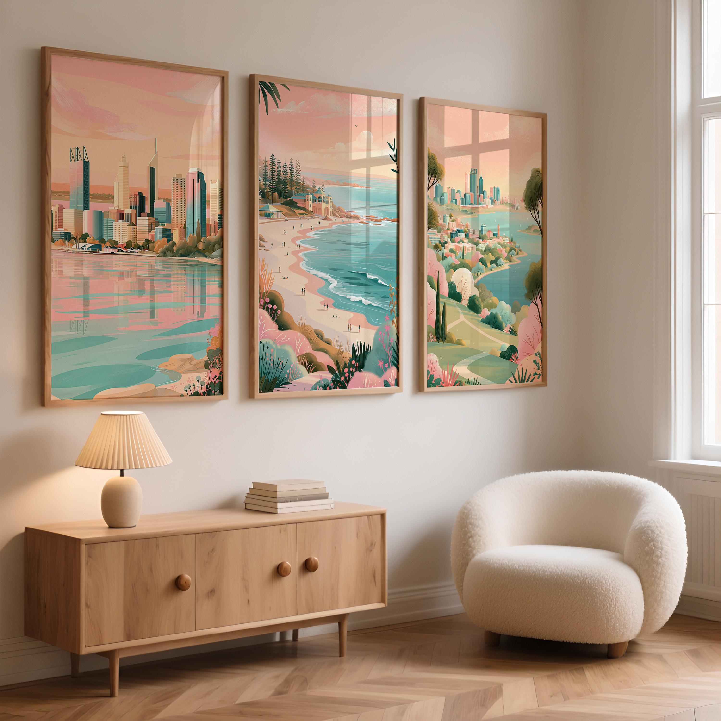 Perth Set Of 3 Poster Set - Western Australia Wall Art Prints - Travel Wall Art