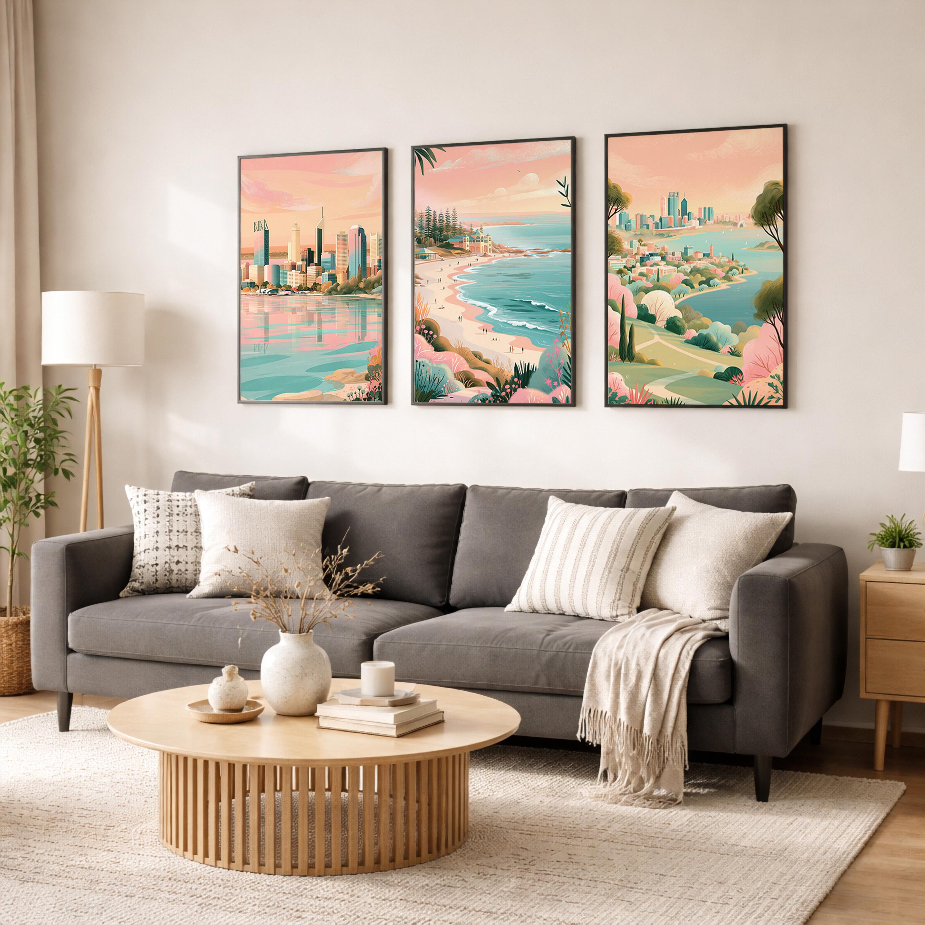 Perth Set Of 3 Poster Set - Western Australia Wall Art Prints - Travel Wall Art