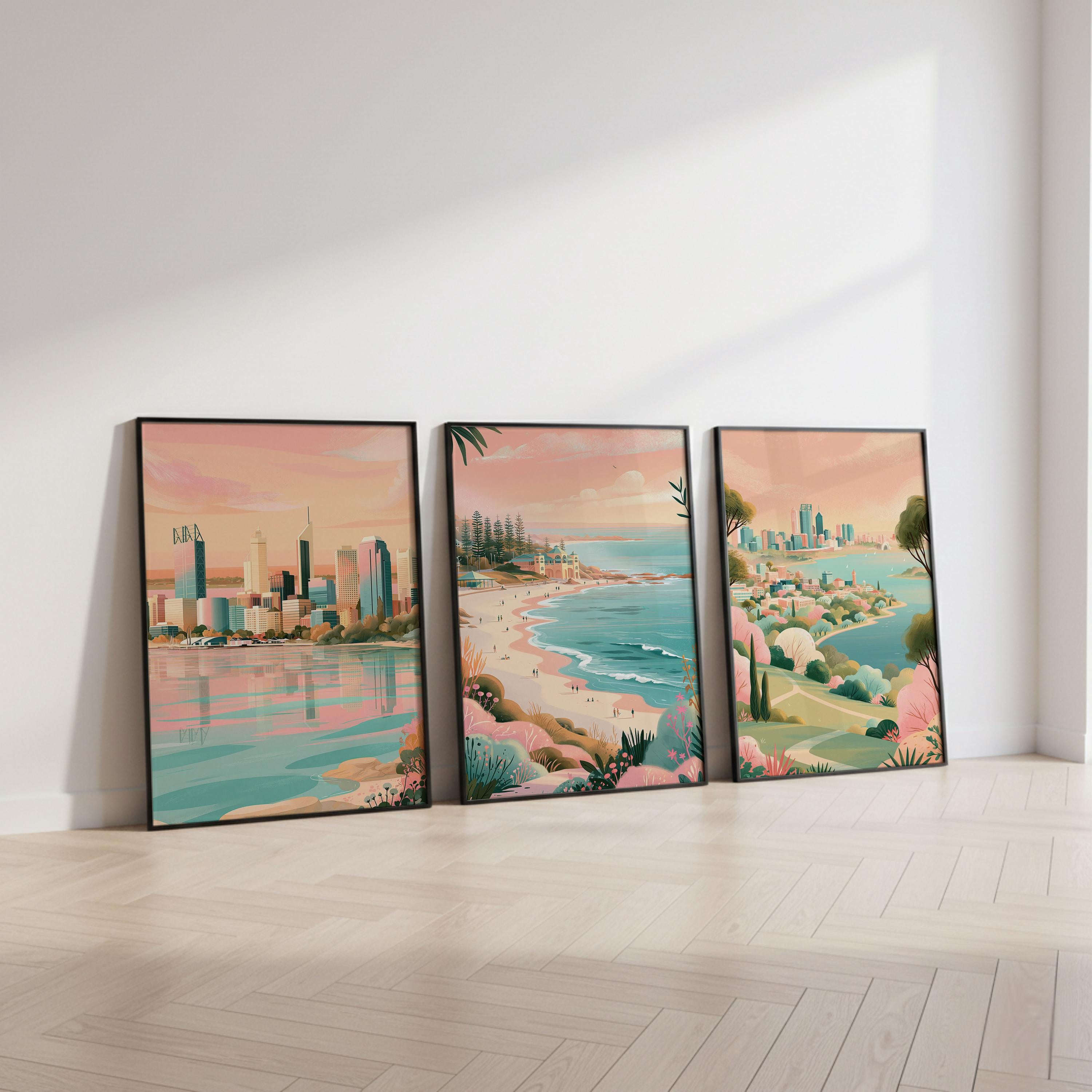 Perth Set Of 3 Poster Set - Western Australia Wall Art Prints - Travel Wall Art