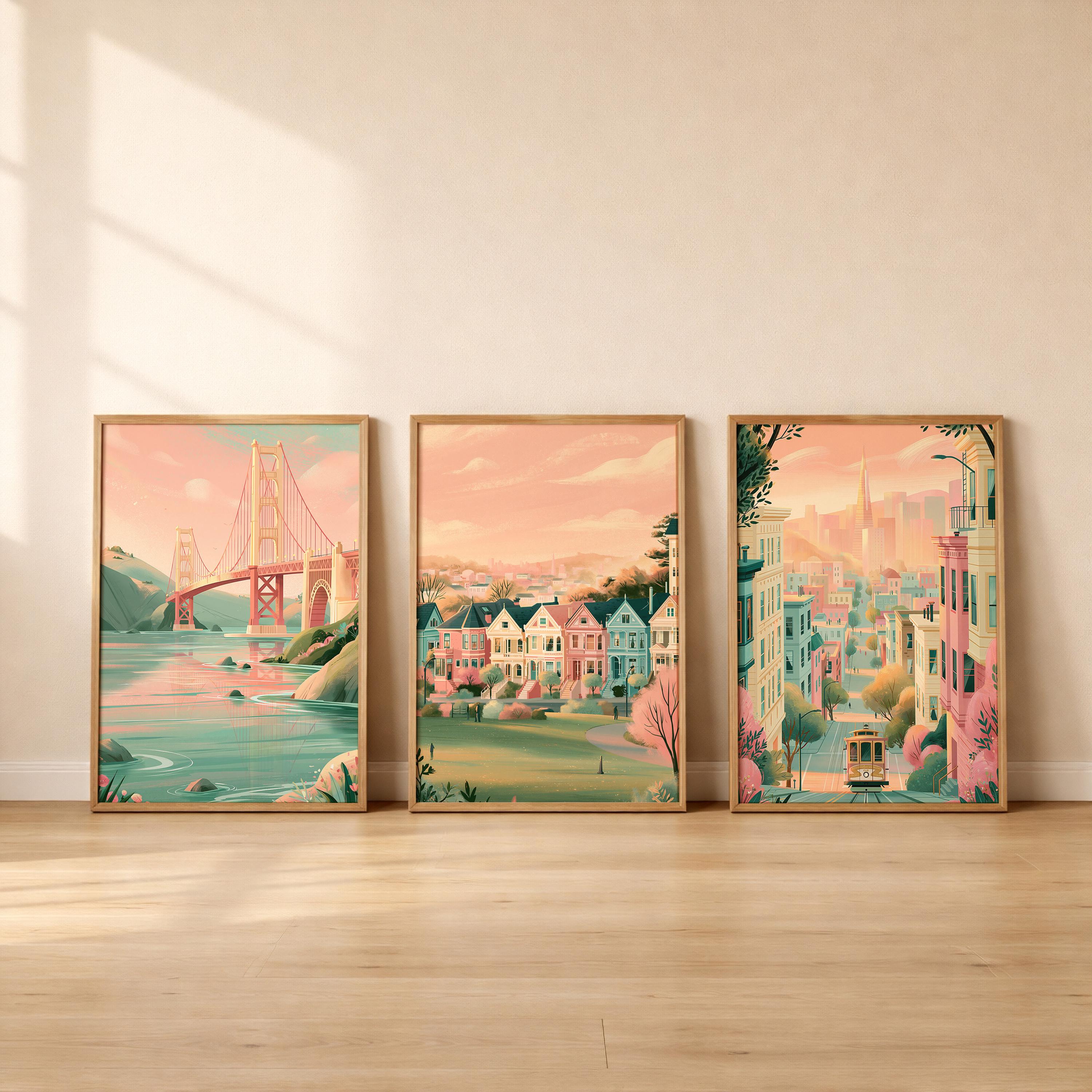 San Fransico Set Of 3 Posters - California Wall Art Prints - Travel Wall Art